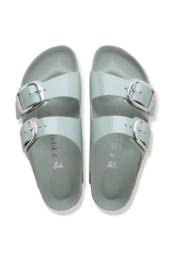 Birkenstock šľapky na plochom podpätku dámske kožené Arizona Big Buckle 1031871 zelená