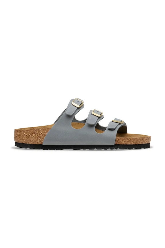 Birkenstock šľapky na plochom podpätku dámske kožené Florida semišová koža sivá 1031891
