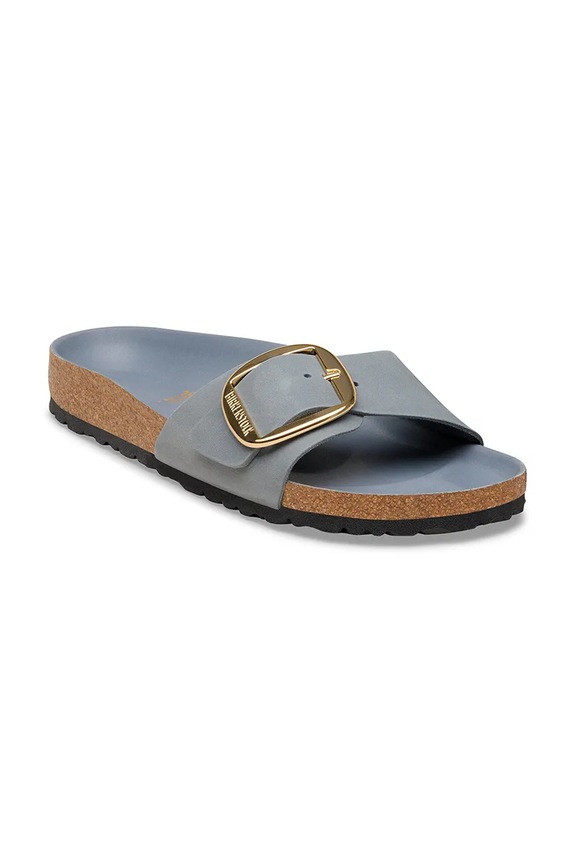 Birkenstock papuci cu toc plat pentru femei, din nubuc Madrid Big Buckle 1032090 gri SS26