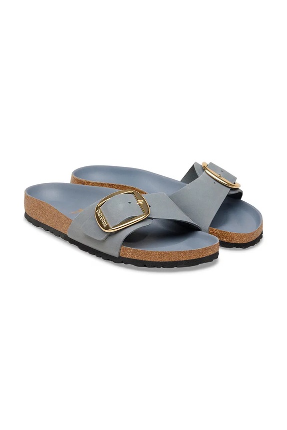 Încălțăminte Birkenstock papuci cu toc plat pentru femei, din nubuc Madrid Big Buckle 1032090 gri