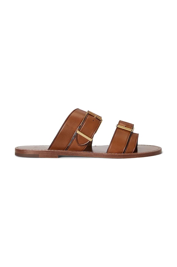 Polo Ralph Lauren klapki skórzane Bkle Slide płaski brązowy 818P01589001.200