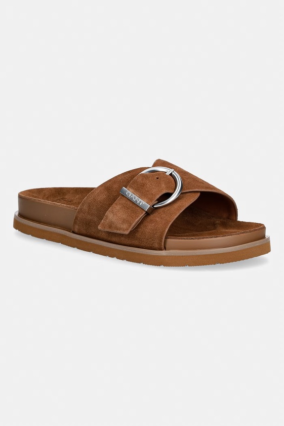 Gant papuci cu vârf deschis pentru femei, din piele întoarsă Mardale maro 32503313.G45