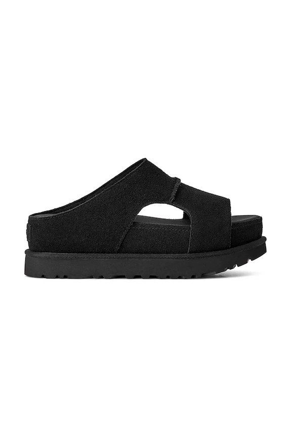 UGG papuci din piele W Goldenstar Hi Cutout Slide piele întoarsă negru 1175132.BLK