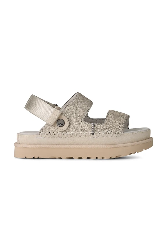 UGG slapi de piele W Goldenstar Crackle Glide platformă bej 1177852.CRCK