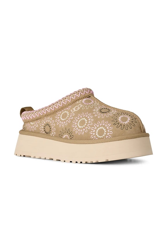 Kućne papuče od brušene kože UGG W Tazz Sun Stitch 1178193.MDSD bež SS26