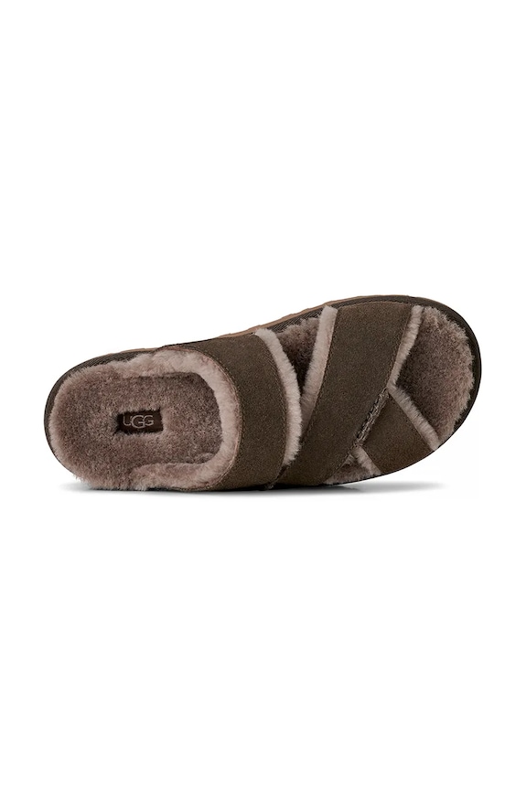 UGG klapki zamszowe W Greenport Cross Strap Slide 1178470.DNSS brązowy