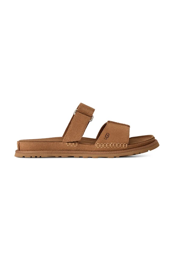 UGG klapki zamszowe W Goldengaze Slide płaski brązowy 1178590.CHE