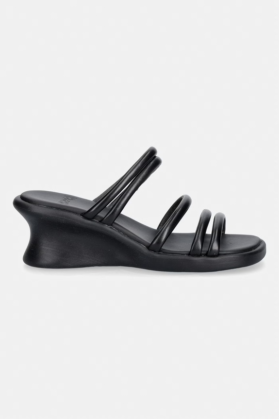 Camper klapki na koturnie damskie skórzane Louise Sandal K201938.001 czarny SS26