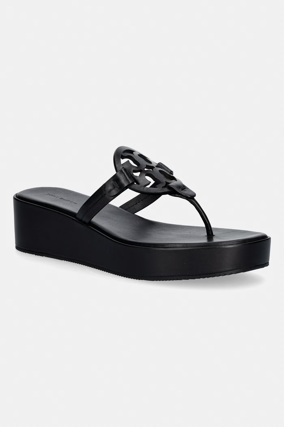 Tory Burch japonki damskie skórzane Miller Wedge czarny 159829.006