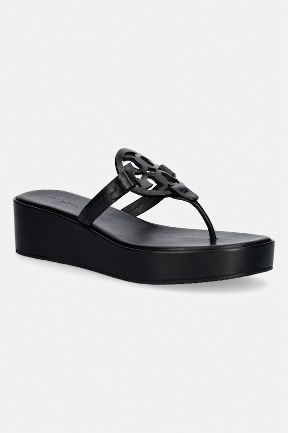 Tory Burch japonki damskie skórzane Miller Wedge czarny 159829.006