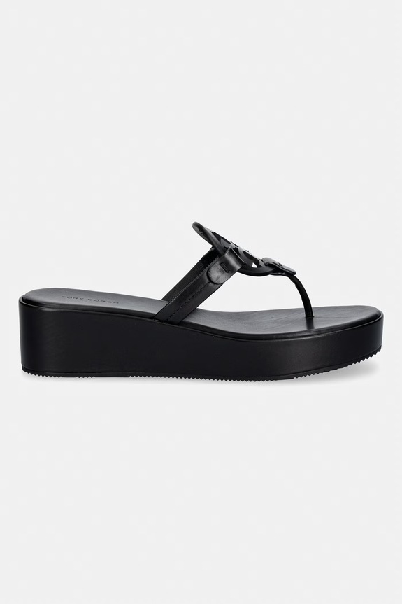 Tory Burch japonki damskie skórzane Miller Wedge 159829.006 czarny SS26