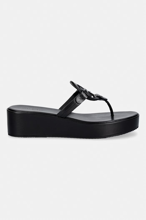 Tory Burch japonki damskie skórzane Miller Wedge 159829.006 czarny SS26