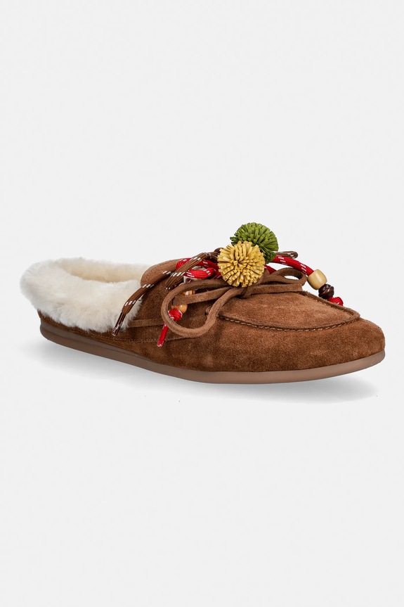 Nokwol kapcie zamszowe Coco Fur Tan Suede brązowy Coco.Fur.Tan.Suede