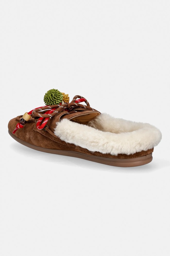 Obuwie Nokwol kapcie zamszowe Coco Fur Tan Suede Coco.Fur.Tan.Suede brązowy