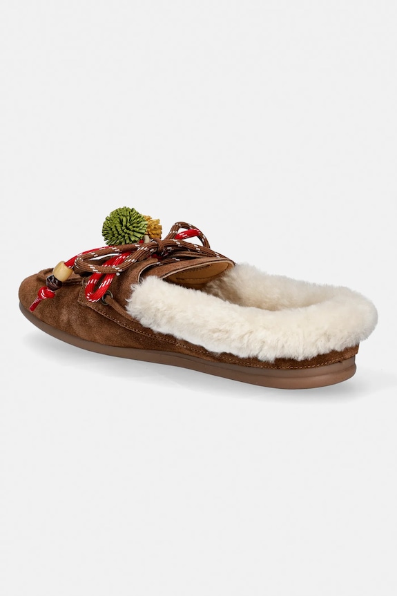 Obuwie Nokwol kapcie zamszowe Coco Fur Tan Suede Coco.Fur.Tan.Suede brązowy