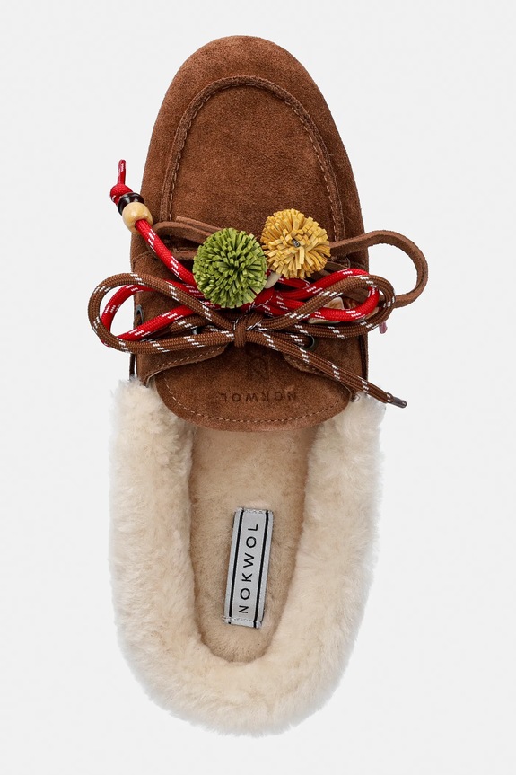 Nokwol kapcie zamszowe Coco Fur Tan Suede brązowy Coco.Fur.Tan.Suede