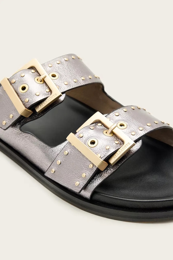 Obutev Usnjeni natikači AllSaints Magda Stud Sandal W115FC srebrna