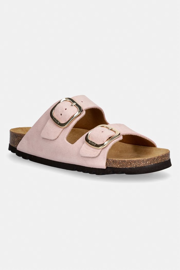 Scholl papuci din piele NOELLE piele întoarsă roz F007341048