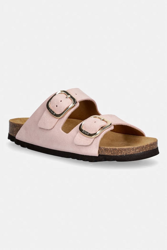 Scholl papuci din piele NOELLE piele întoarsă roz F007341048