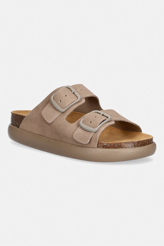 Scholl papuci din piele NOELLE piele întoarsă bej F012182361