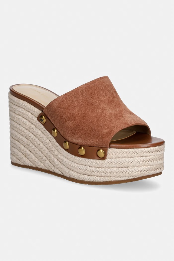 MICHAEL Michael Kors natikače za žene od brušene kože Mayes Wedge Sandal smeđa 40S6MYMS1S.230