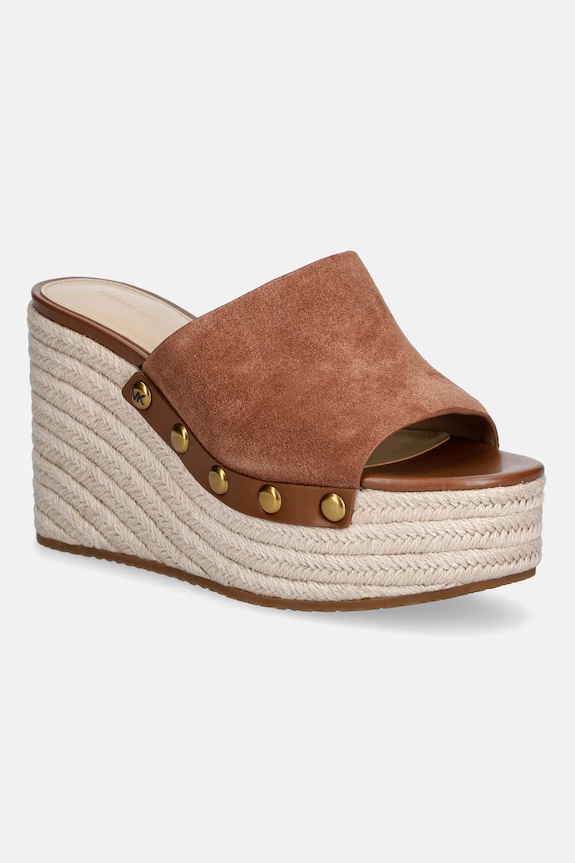 MICHAEL Michael Kors natikače za žene od brušene kože Mayes Wedge Sandal smeđa 40S6MYMS1S.230