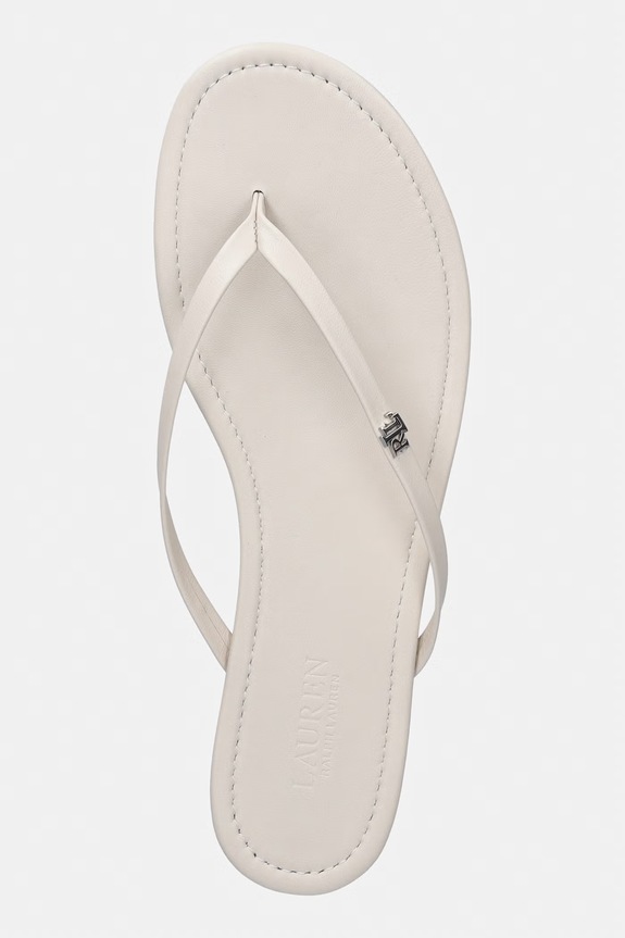 Lauren Ralph Lauren șlapi pentru femei, din piele Raquel bej 802953931009.100