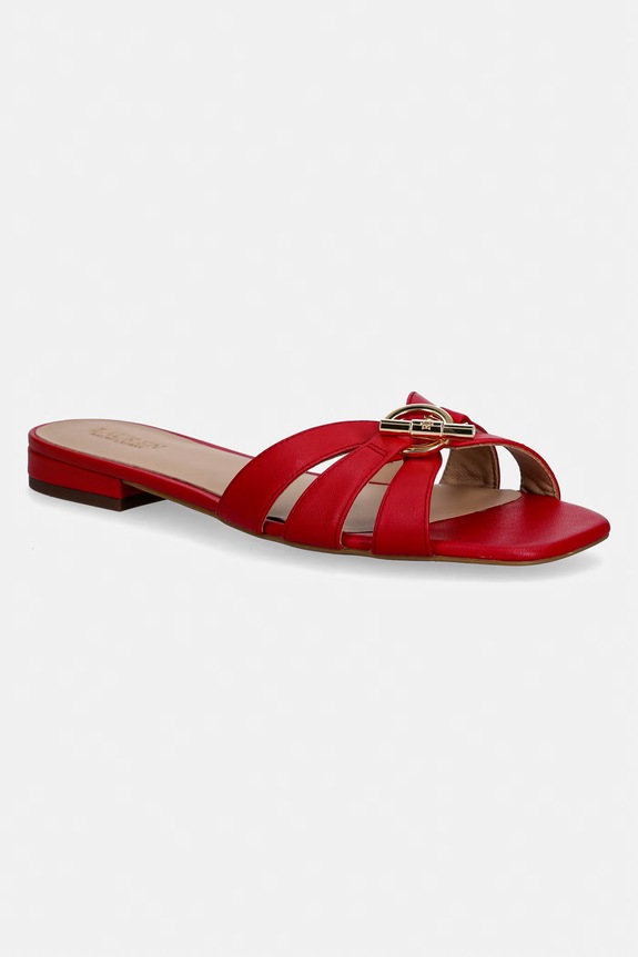 Lauren Ralph Lauren klapki skórzane Blaike Slide płaski czerwony 802982875008.600