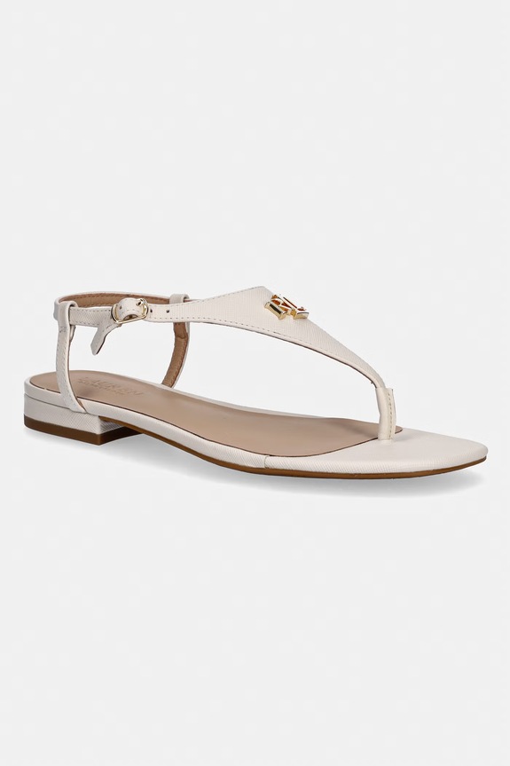 Lauren Ralph Lauren sandały damskie skórzane Everley 2 beżowy 802982881004.100