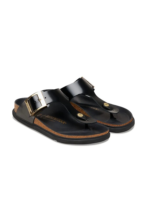 Încălțăminte Birkenstock Gizeh papuci cu toc plat pentru femei din piele 1031817 negru