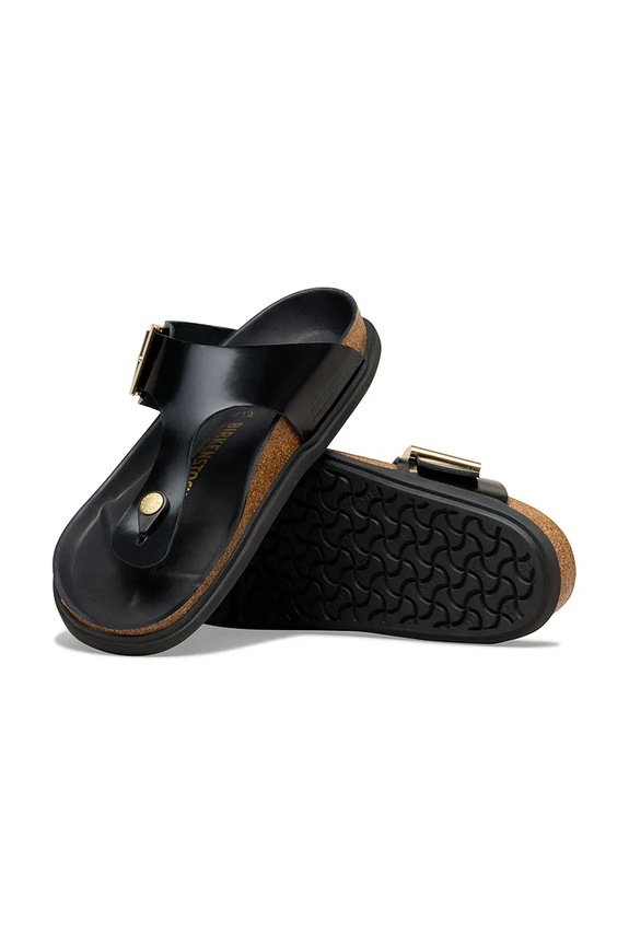 Birkenstock Gizeh papuci cu toc plat pentru femei din piele negru 1031817