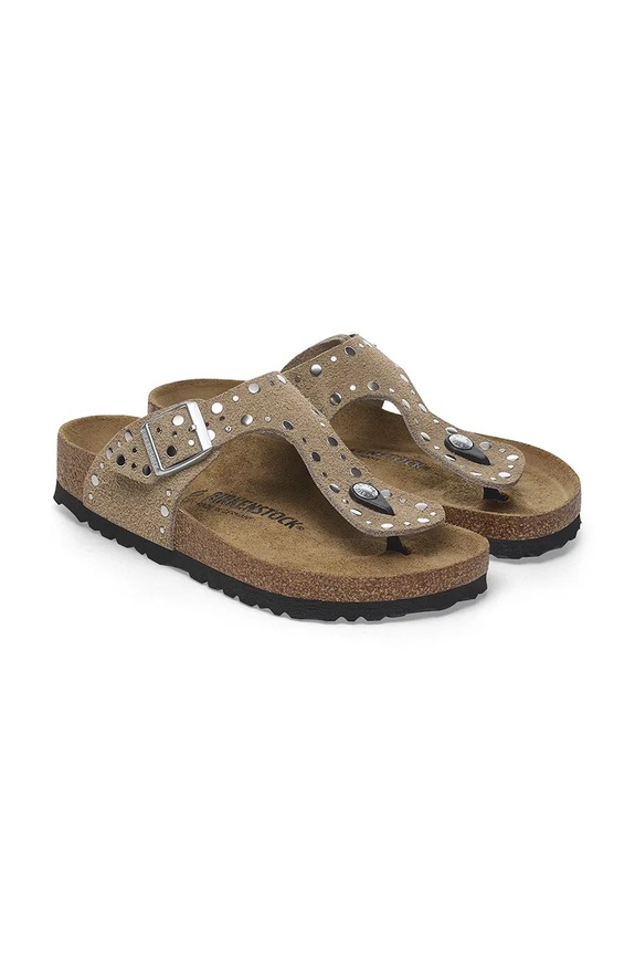 Încălțăminte Birkenstock Gizeh Rivet papuci pentru femei din piele întoarsă 1029388 bej