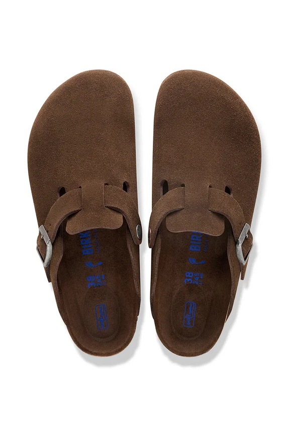 Birkenstock Boston SFB LEVE papuci cu toc plat pentru femei din piele întoarsă maro 1031637
