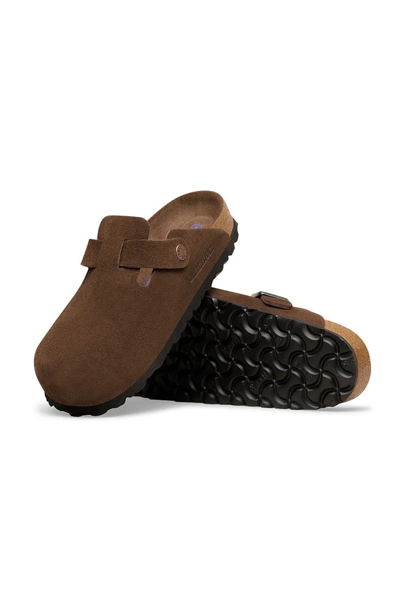 Birkenstock Boston SFB LEVE papuci cu toc plat pentru femei din piele întoarsă 1031637 maro