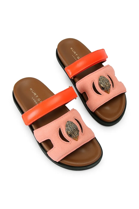 Kurt Geiger London papuci cu toc plat pentru femei, din piele întoarsă Eagle Cut Out Sandal 4732657239 portocaliu SS26