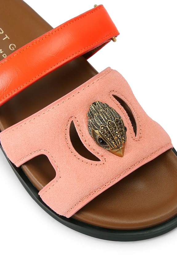 Kurt Geiger London papuci cu toc plat pentru femei, din piele întoarsă Eagle Cut Out Sandal portocaliu 4732657239