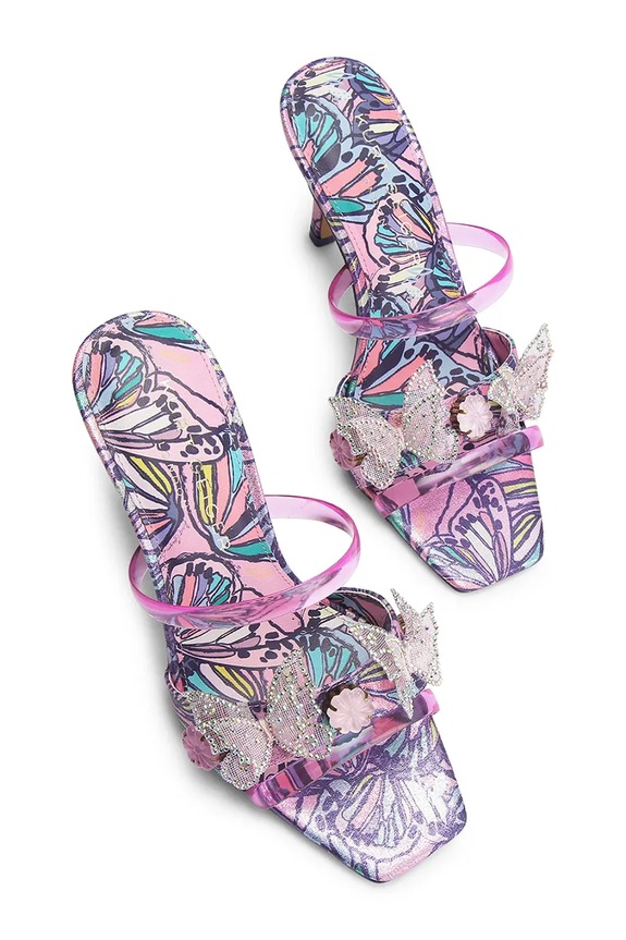 Kurt Geiger London saboți pentru femei, cu toc cui Butterfly Mule Sandal 5610195069 violet SS26