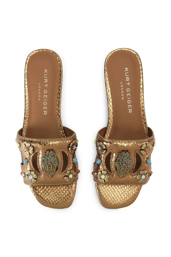 Kurt Geiger London papuci cu toc plat pentru femei, din piele Eagle Cut Out Flat Sdl 5612068119 aur SS26