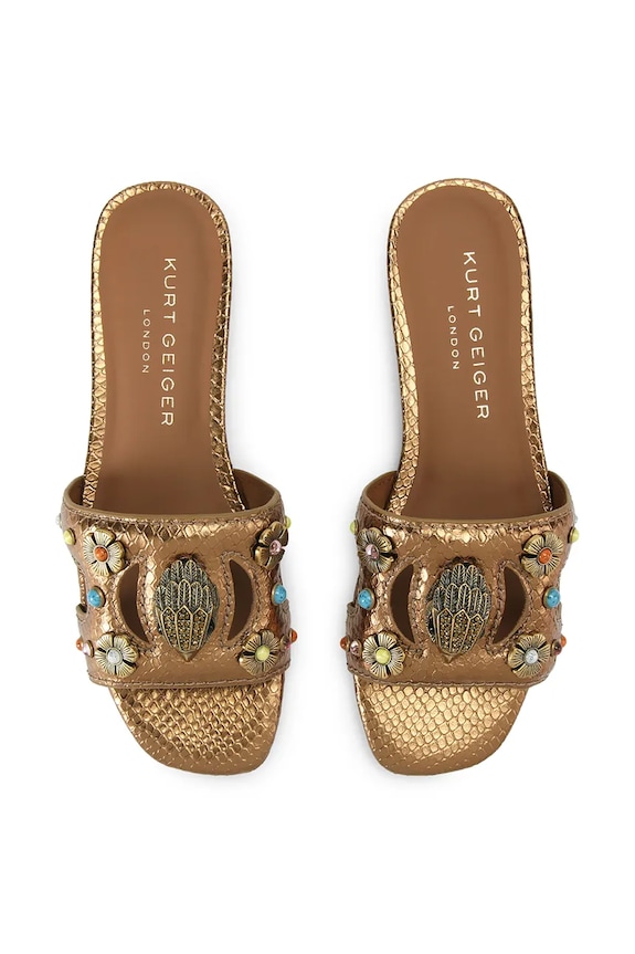 Kurt Geiger London papuci cu toc plat pentru femei, din piele Eagle Cut Out Flat Sdl 5612068119 aur SS26