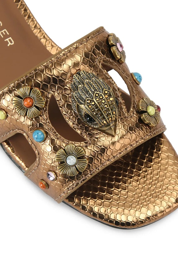 Kurt Geiger London papuci cu toc plat pentru femei, din piele Eagle Cut Out Flat Sdl aur 5612068119