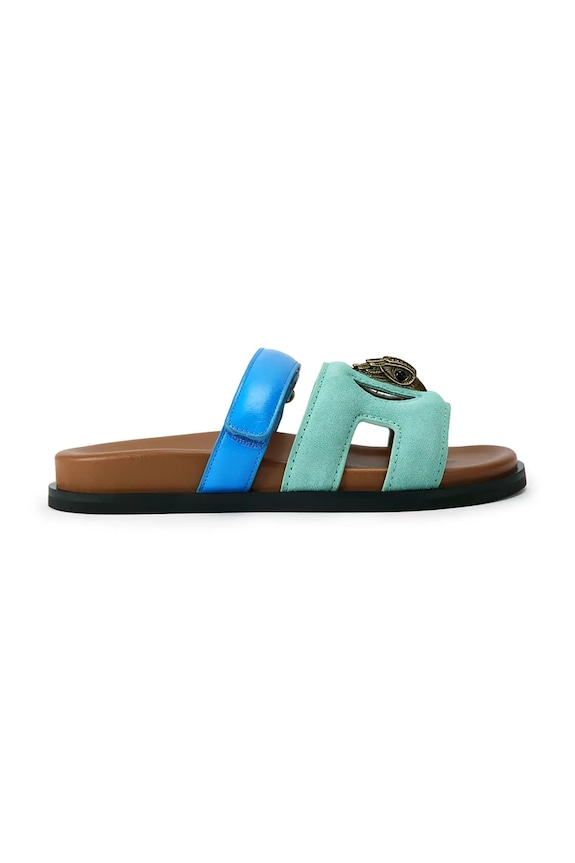 Kurt Geiger London papuci cu toc plat pentru femei, din piele Eagle Cut Out Sandal turcoaz 4732689239