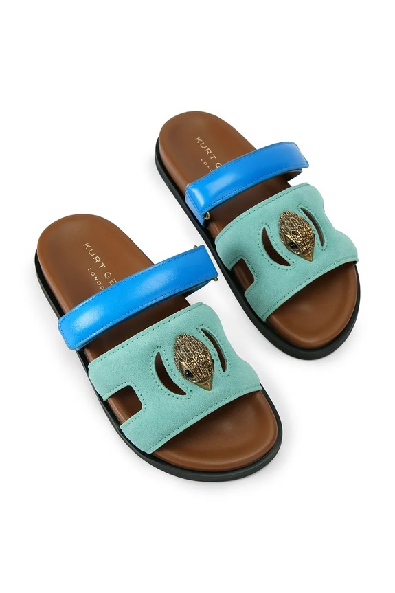 Kurt Geiger London papuci cu toc plat pentru femei, din piele Eagle Cut Out Sandal 4732689239 turcoaz SS26