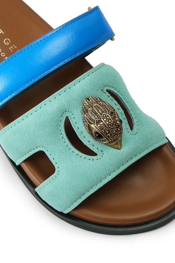Kurt Geiger London papuci cu toc plat pentru femei, din piele Eagle Cut Out Sandal turcoaz 4732689239