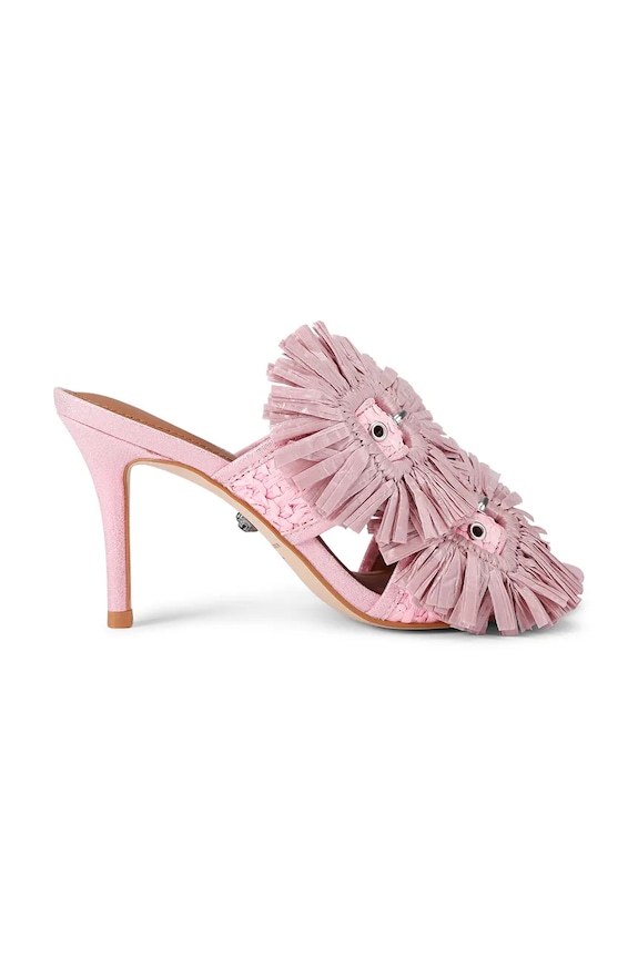 Kurt Geiger London klapki na szpilce damskie Raffia Buckle Sandal różowy 5595798999