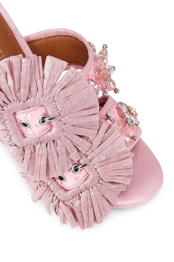 Kurt Geiger London klapki na szpilce damskie Raffia Buckle Sandal różowy 5595798999