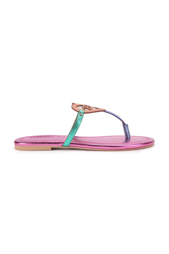 Kurt Geiger London pantofle dámské kožené Kurt Heart T Bar Flat růžová 5611769189