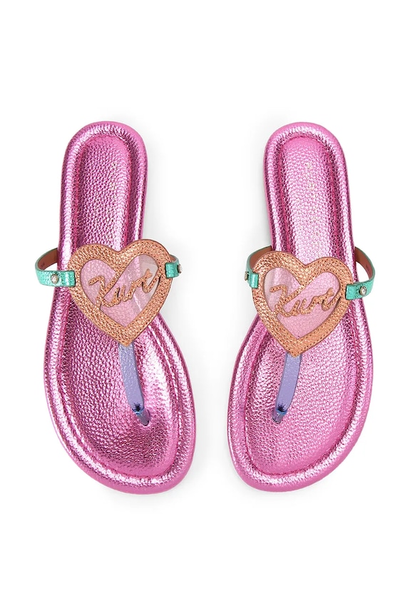 Kurt Geiger London pantofle dámské kožené Kurt Heart T Bar Flat 5611769189 růžová SS26