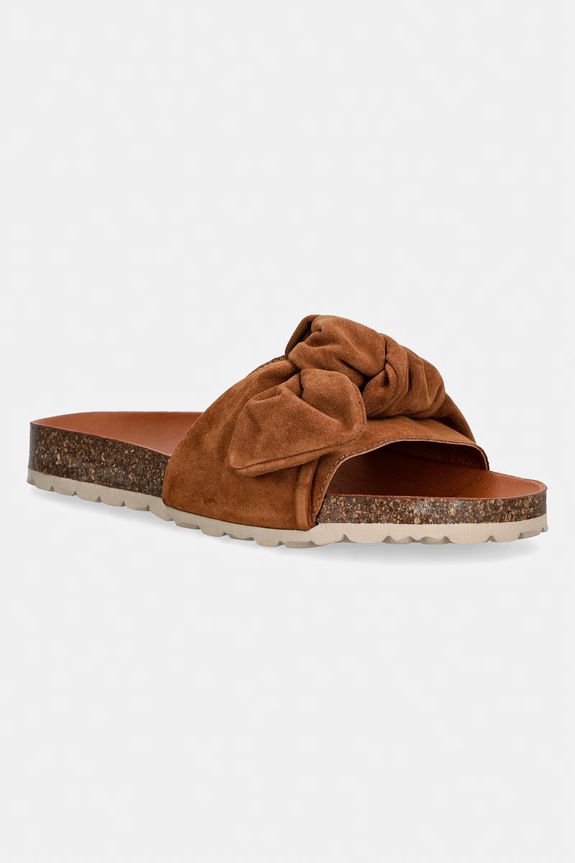 Verbenas klapki z odkrytymi palcami damskie zamszowe ROXY VELOUR brązowy 3300470268.GINGER