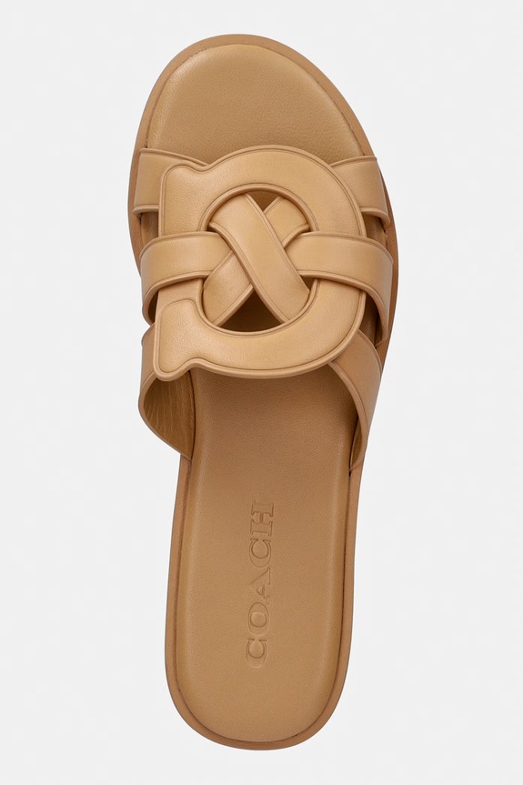 Coach klapki z odkrytymi palcami damskie skórzane Lena Leather Slide Sandal beżowy CDE78.BIC