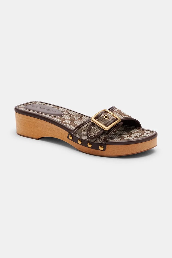 Coach šľapky na nízkom podpätku dámske kožené Margot Signature Jacquard CEF13.S8W hnedá SS26